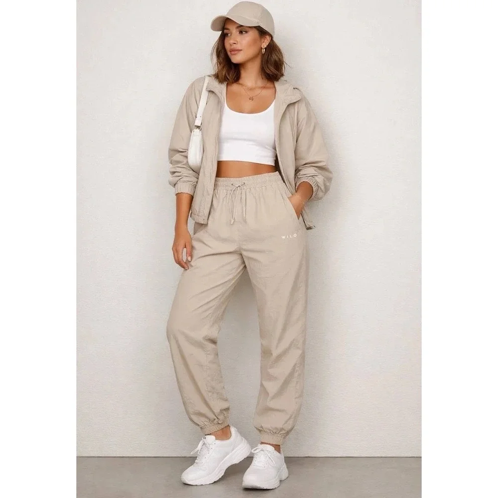 WILO THE LABEL Parachute Pant Clay Beige Nylon Mesh Lined Joggers WL-323-04-M